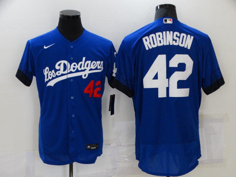 Cheap Men Los Angeles Dodgers 42 Robinson Blue City Edition Elite Nike 2021 MLB Jersey